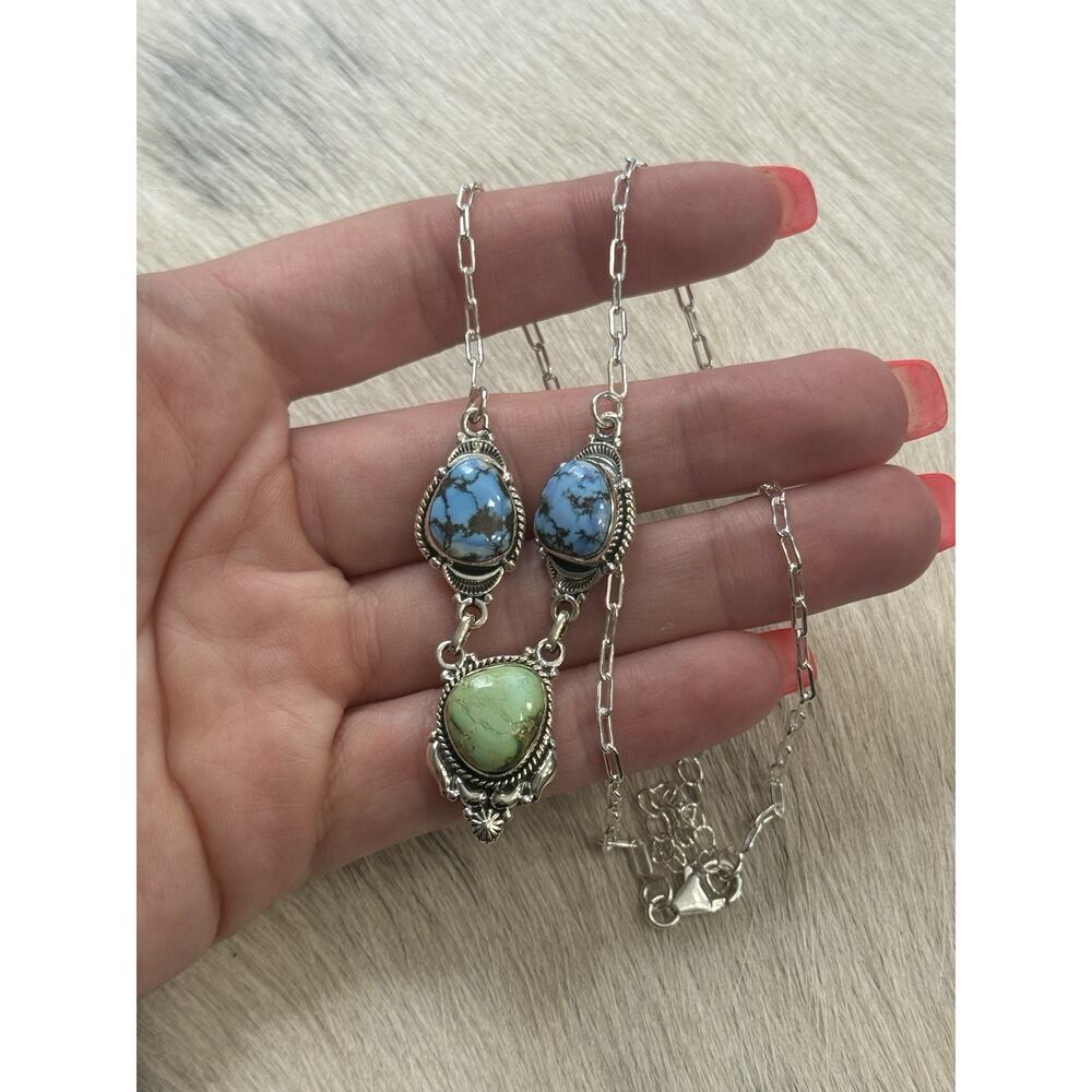 Sterling Silver Sonoran Gold Blue Golden Hills Turquoise Necklace Paperclip - Picture 8 of 13